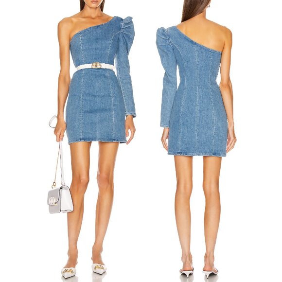 NWT GRLFRND Ellie One Shoulder Denim Mini Dress Size S